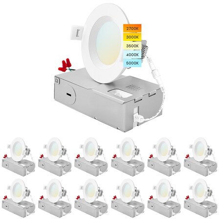 Luxrite 3 Inch Ultra Thin LED Recessed Downlights 5 CCT Selectable 2700K-5000K 6W 400LM Dimmable 12-Pack LR23730-12PK